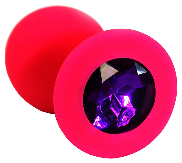 фото Розовая силиконовая анальная пробка с темно-фиолетовым кристаллом 7 см kanikule