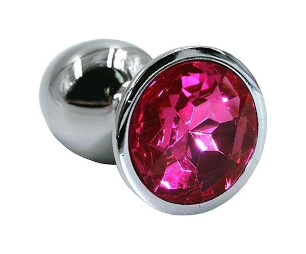 Серебристая алюминиевая анальная пробка с ярко-розовым кристаллом 7 см