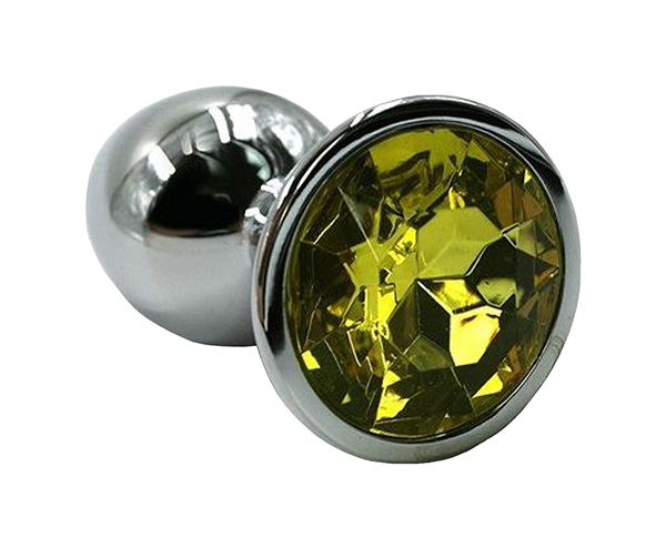 фото Серебристая алюминиевая анальная пробка с желтым кристаллом 6 см kanikule