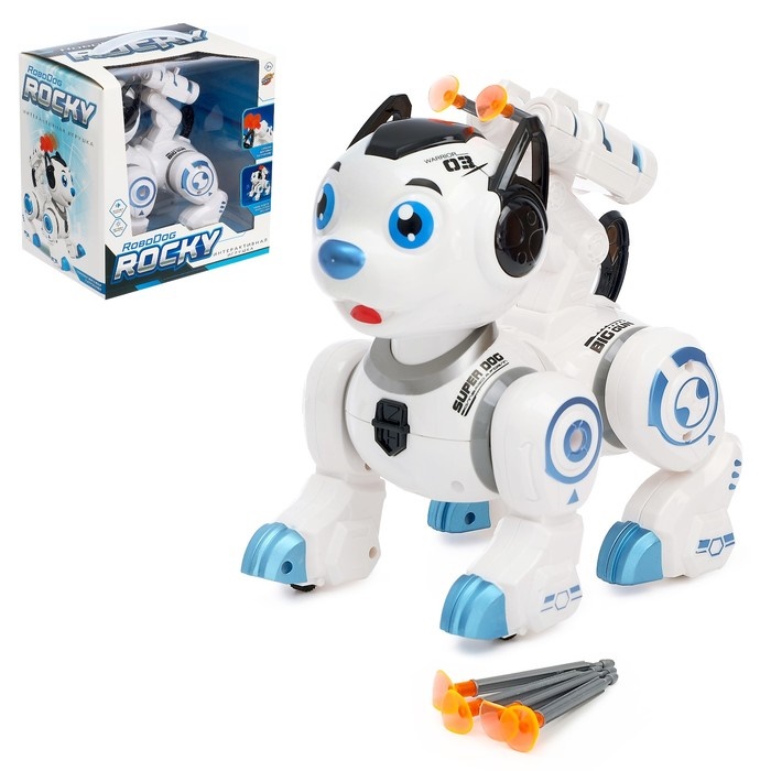 Робот-собака Рокки, стреляет, свет, звук, работает от батареек, №SL-02655b WOOW TOYS