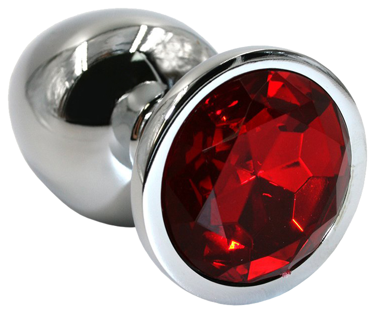 фото Серебристая алюминиевая анальная пробка с красным кристаллом 6 см kanikule