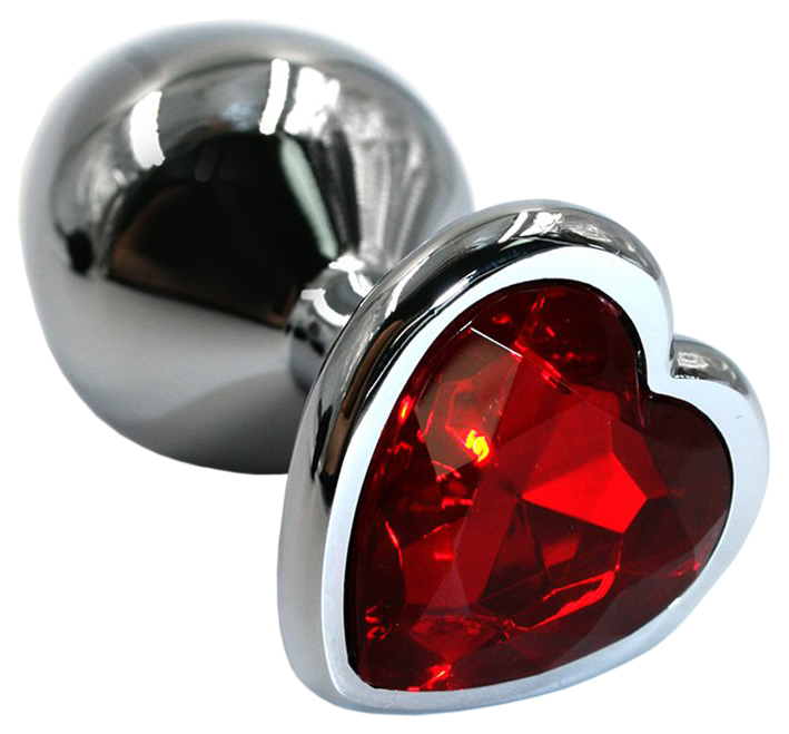 фото Серебристая анальная пробка с красным кристаллом-сердцем 8,2 см kanikule