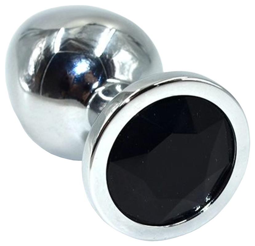 фото Серебристая анальная пробка из нержавеющей стали с черным кристаллом 8,5 см kanikule