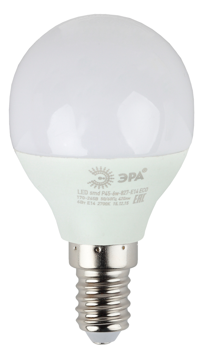 фото Лампа эра eco led p45-6w-827-e14