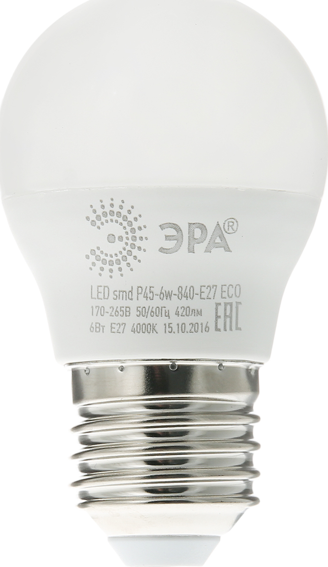 фото Лампа эра eco led p45-6w-840-e27