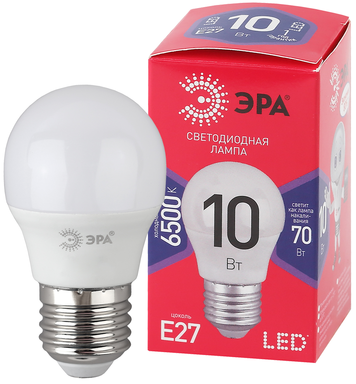 фото Лампа эра led p45-10w-865-e27 r