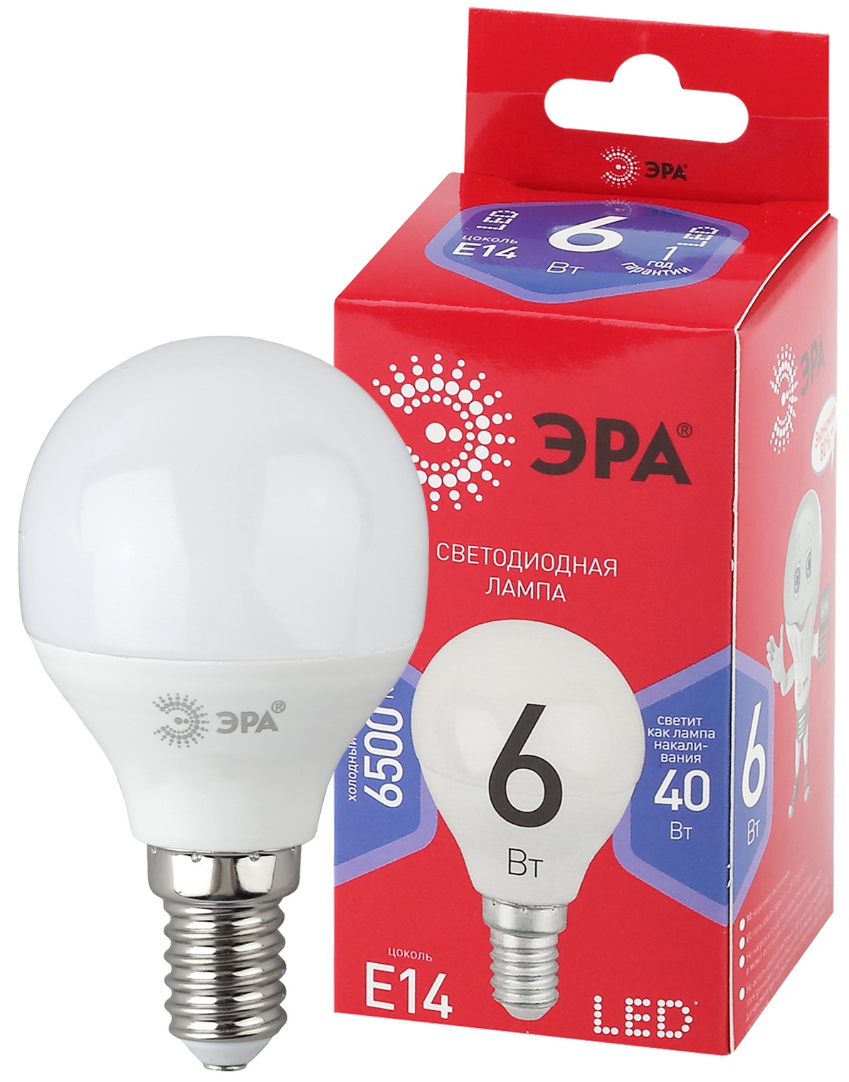 фото Лампа эра led p45-6w-865-e14 r