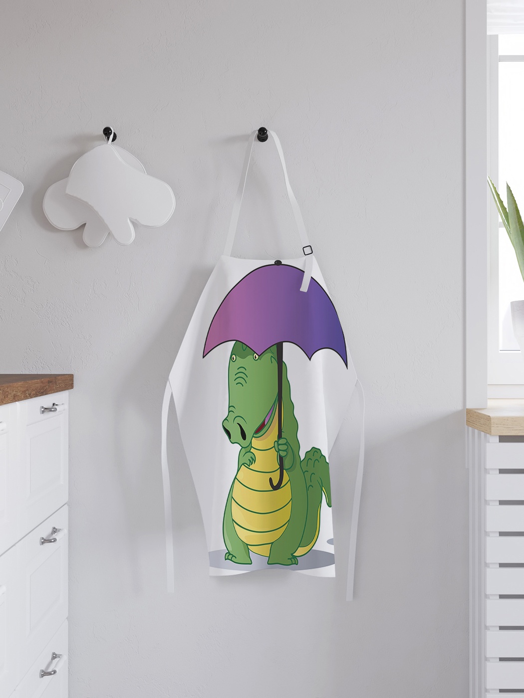 

Фартук кухонный регулируемый "Крокодил под зонтом", универсальный размер, Зеленый;фиолетовый;желтый