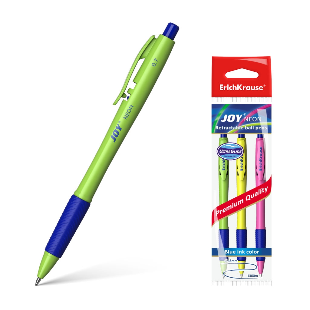 

Набор ручек шариковых ErichKrause Joy Neon 43344, синие, 0,7 мм, 3 шт., Joy