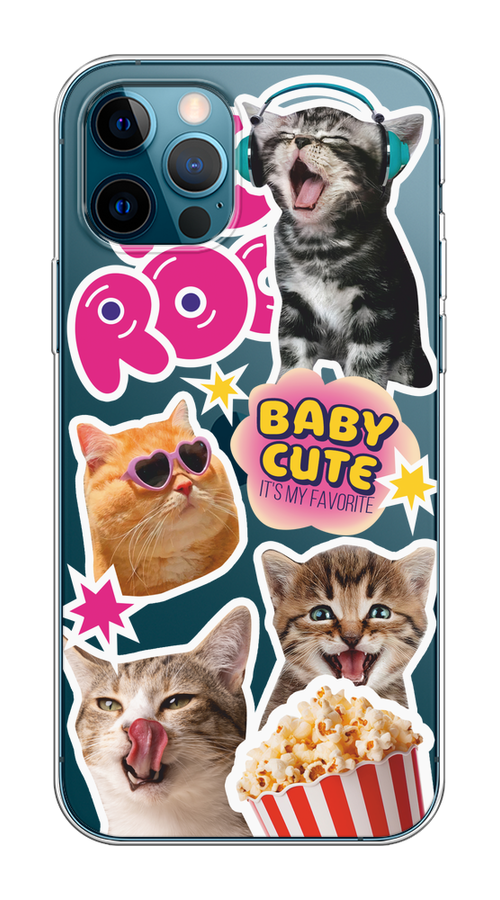 

Чехол на Apple iPhone 12/12 Pro "Popcorn cats", Серый;коричневый;розовый, 12550-1