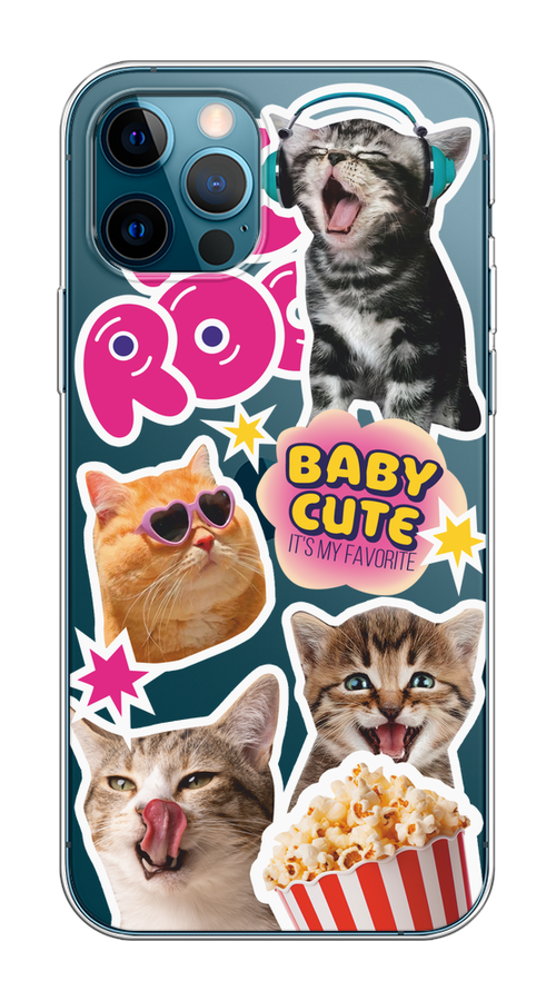

Чехол на Apple iPhone 12/12 Pro "Popcorn cats", Серый;коричневый;розовый, 12850-1