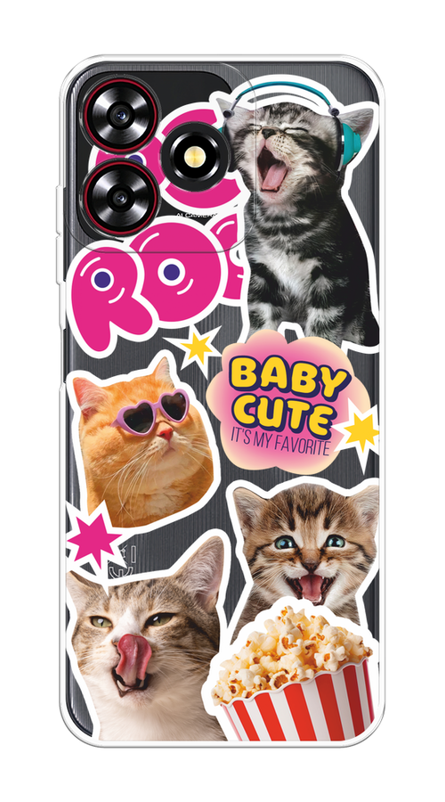 

Чехол на ZTE Blade A73 4G/V50 Smart "Popcorn cats", Серый;коричневый;розовый, 136450-1