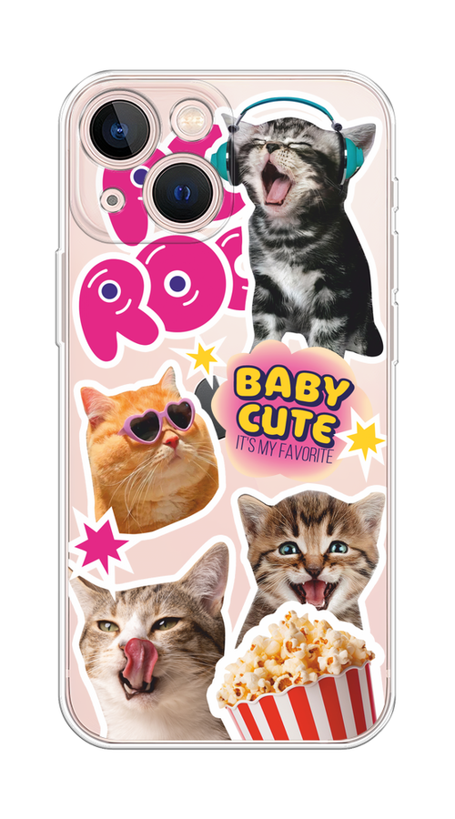 

Чехол на Apple iPhone 13 mini "Popcorn cats", Серый;коричневый;розовый, 14150-1