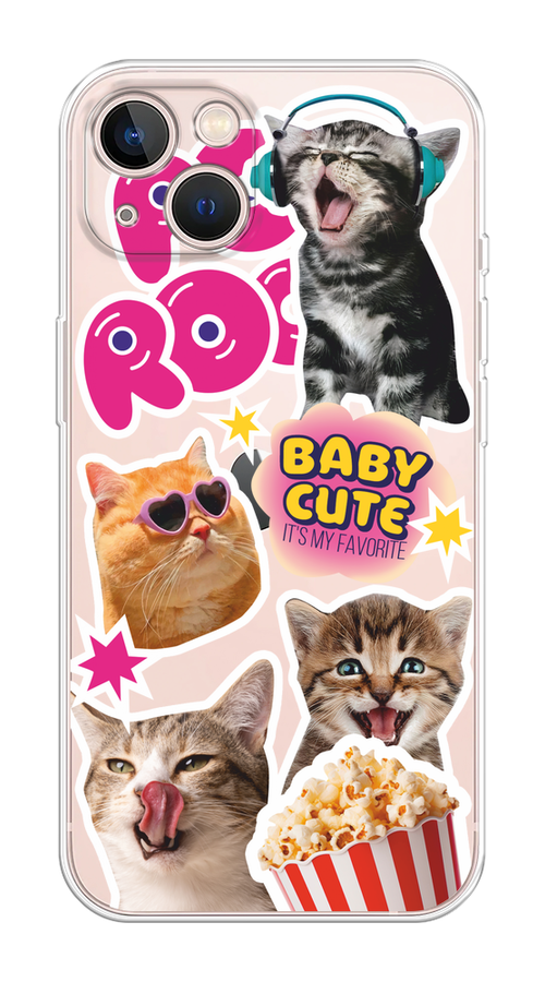 

Чехол на Apple iPhone 13 "Popcorn cats", Серый;коричневый;розовый, 14250-1