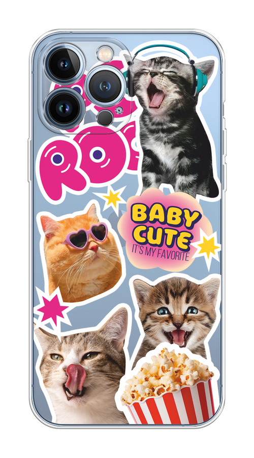 

Чехол на Apple iPhone 13 Pro Max "Popcorn cats", Серый;коричневый;розовый, 14450-1