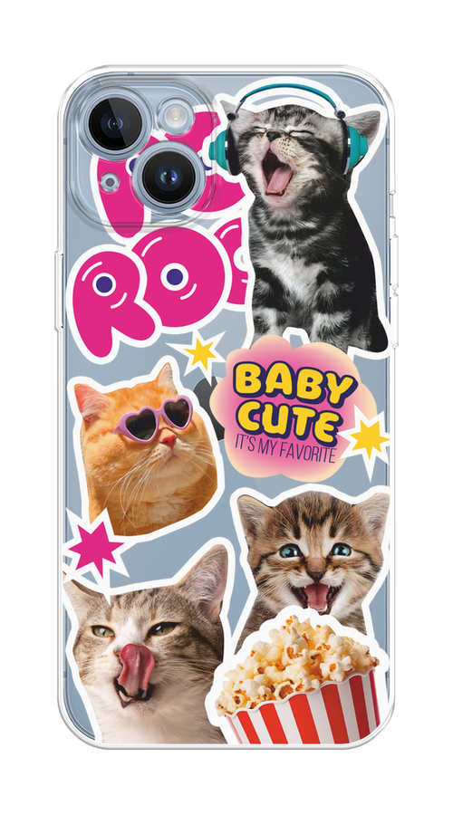 

Чехол на Apple iPhone 14 "Popcorn cats", Серый;коричневый;розовый, 15150-1
