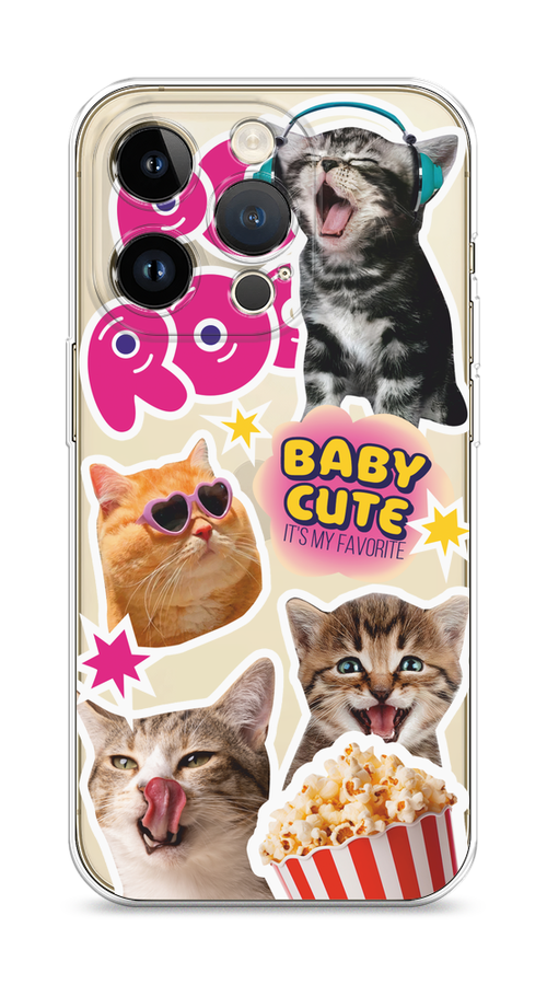 

Чехол на Apple iPhone 14 Pro "Popcorn cats", Серый;коричневый;розовый, 15250-1