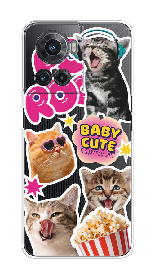 

Чехол на OnePlus 10R/Ace "Popcorn cats", Серый;коричневый;розовый, 152950-1