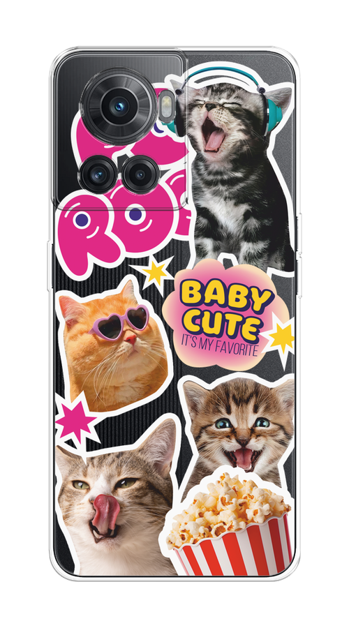 

Чехол на OnePlus 10R/Ace "Popcorn cats", Серый;коричневый;розовый, 153050-1