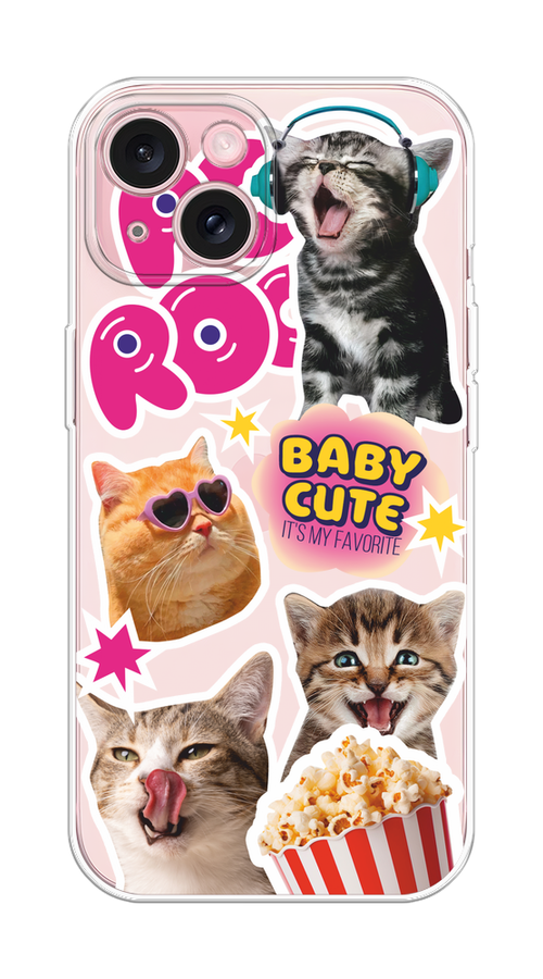 

Чехол на Apple iPhone 15 "Popcorn cats", Серый;коричневый;розовый, 15550-1