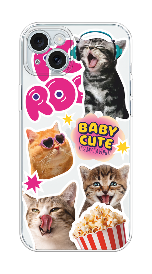 

Чехол на Apple iPhone 15 Plus "Popcorn cats", Серый;коричневый;розовый, 15650-1