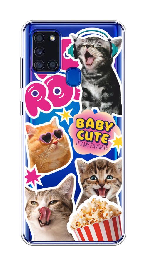 

Чехол на Samsung Galaxy A21s "Popcorn cats", Серый;коричневый;розовый, 2100250-1