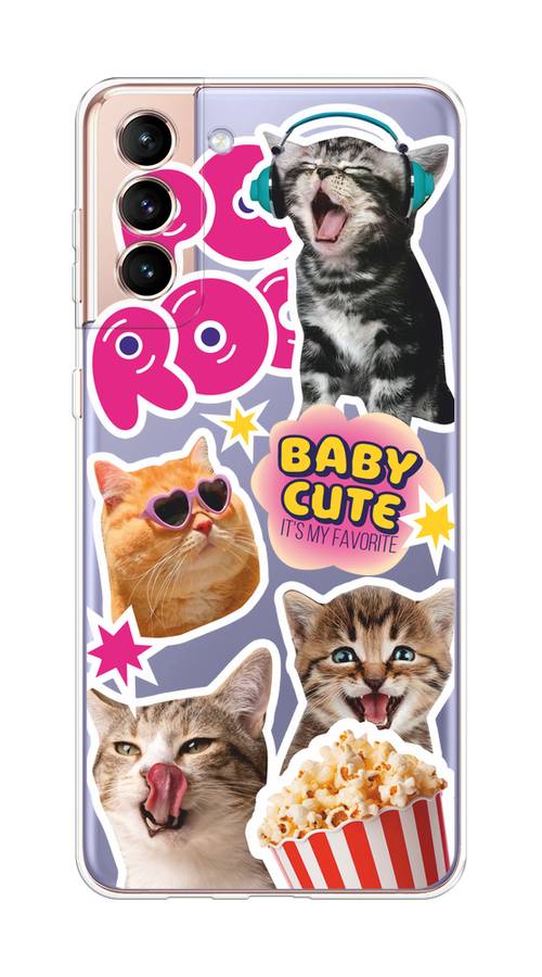 

Чехол на Samsung Galaxy S21 Plus "Popcorn cats", Серый;коричневый;розовый, 2102150-1