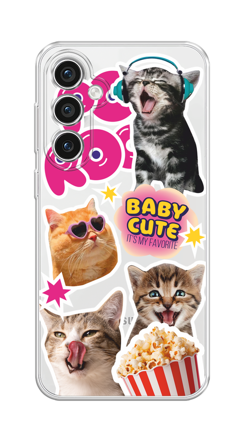 

Чехол на Samsung Galaxy S23 FE 5G "Popcorn cats", Серый;коричневый;розовый, 2108450-1