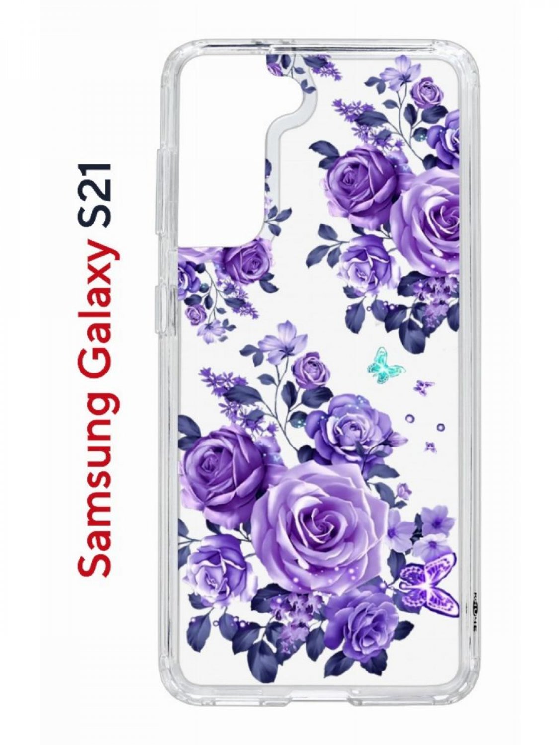 

Чехол на Samsung S21 с принтом Kruche Print Roses,противоударный бампер,с защитой камеры, Прозрачный;фиолетовый;синий;голубой, Самсунг Галакси с21