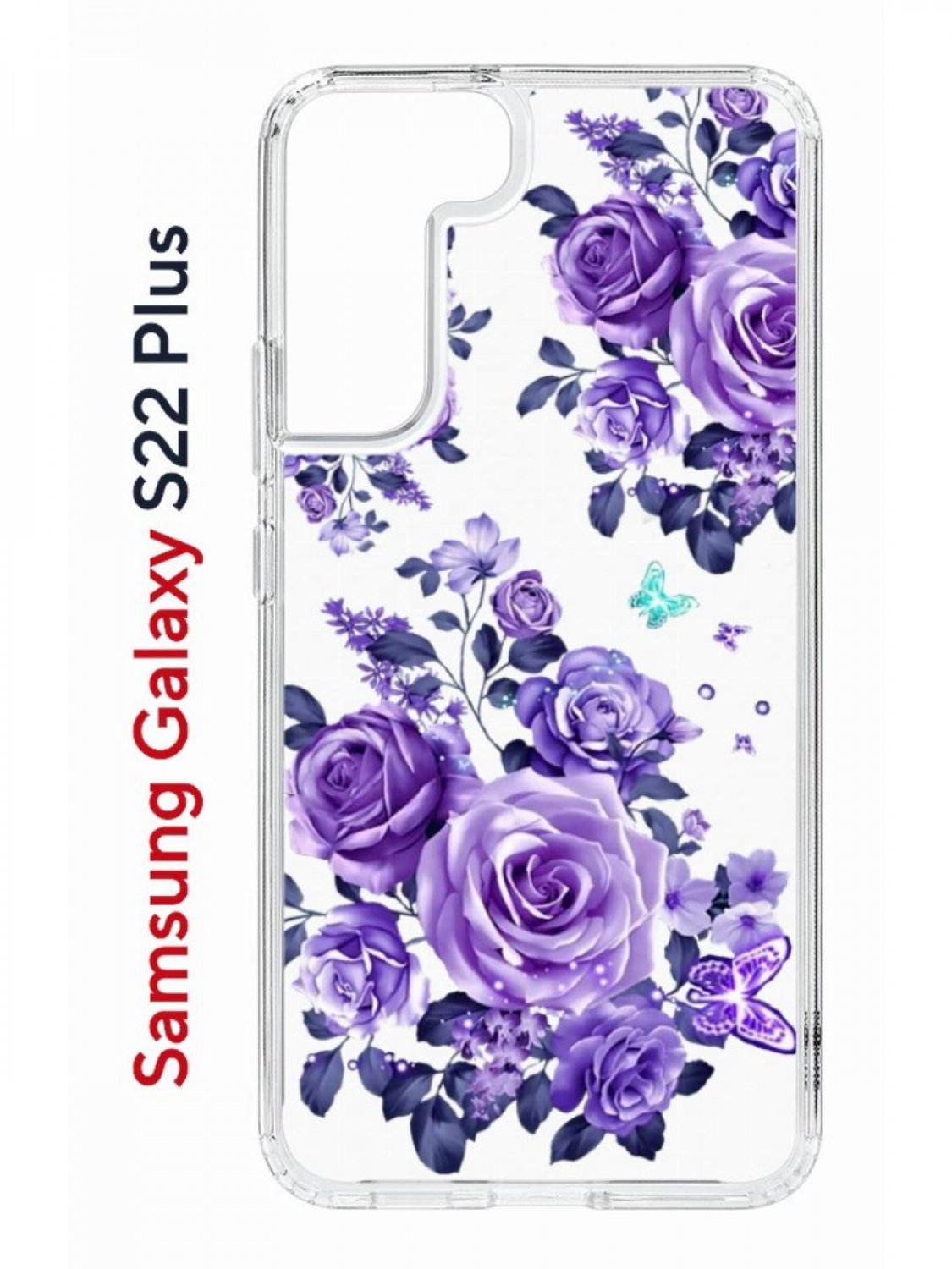 

Чехол на Samsung Galaxy S22 Plus Kruche Print Roses,противоударный бампер,с защитой камеры, Прозрачный;фиолетовый;синий;голубой, Самсунг Галакси с22 Плюс