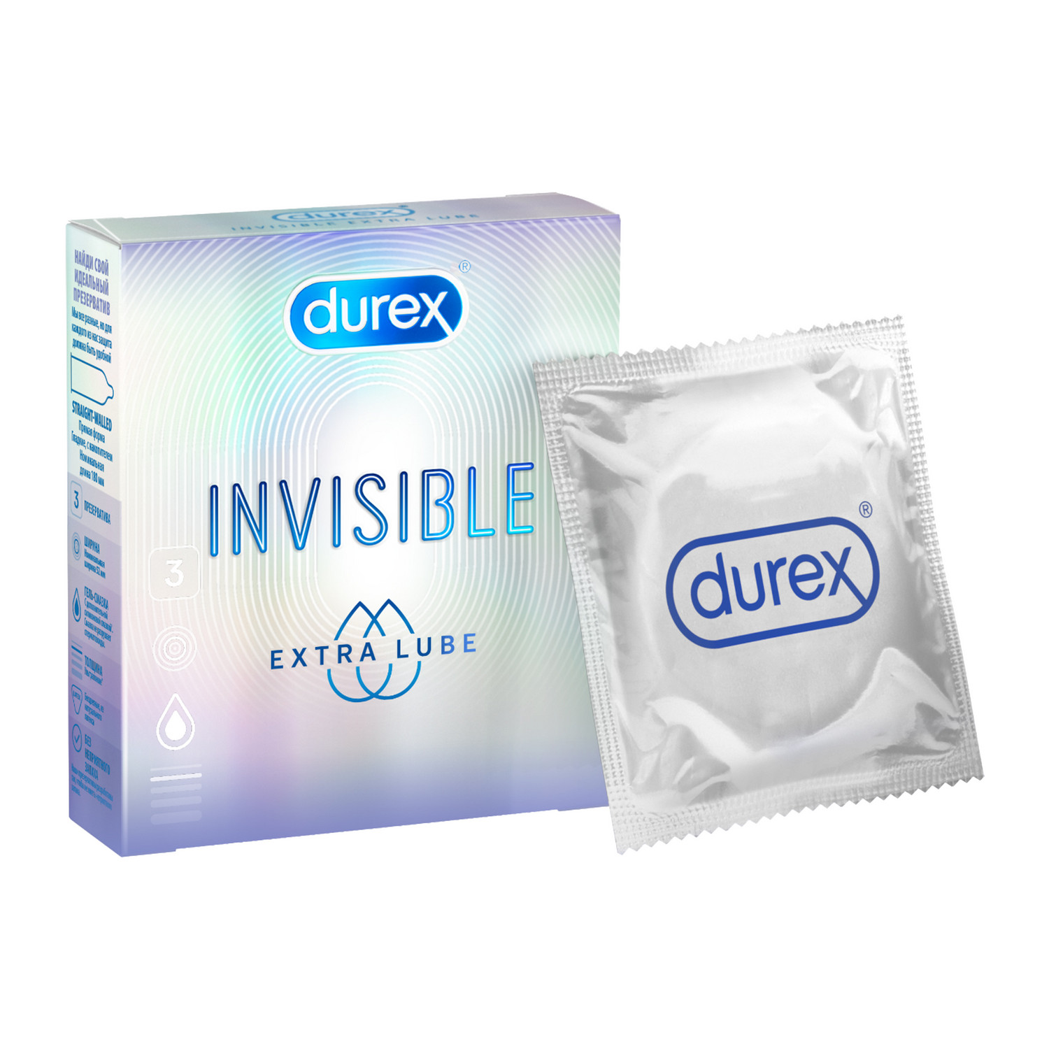 Купить Презервативы DUREX Invisible Extra Lube 3 шт., латекс