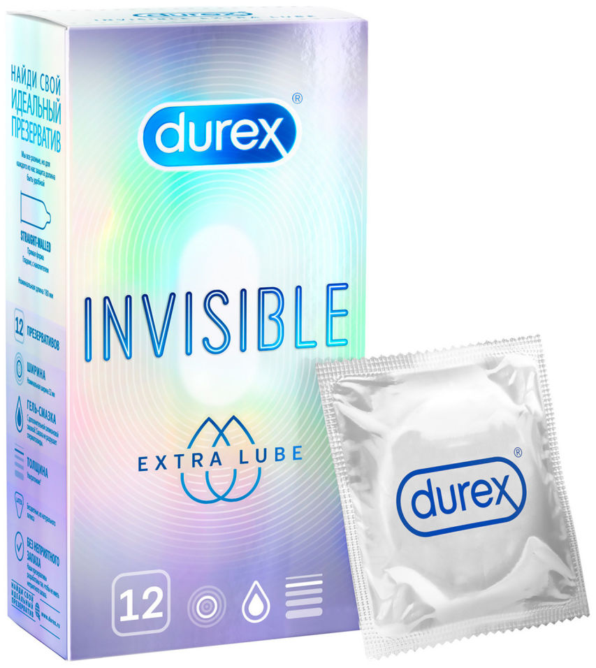 Купить Презервативы Durex Invisible Extra Lube 12 шт.