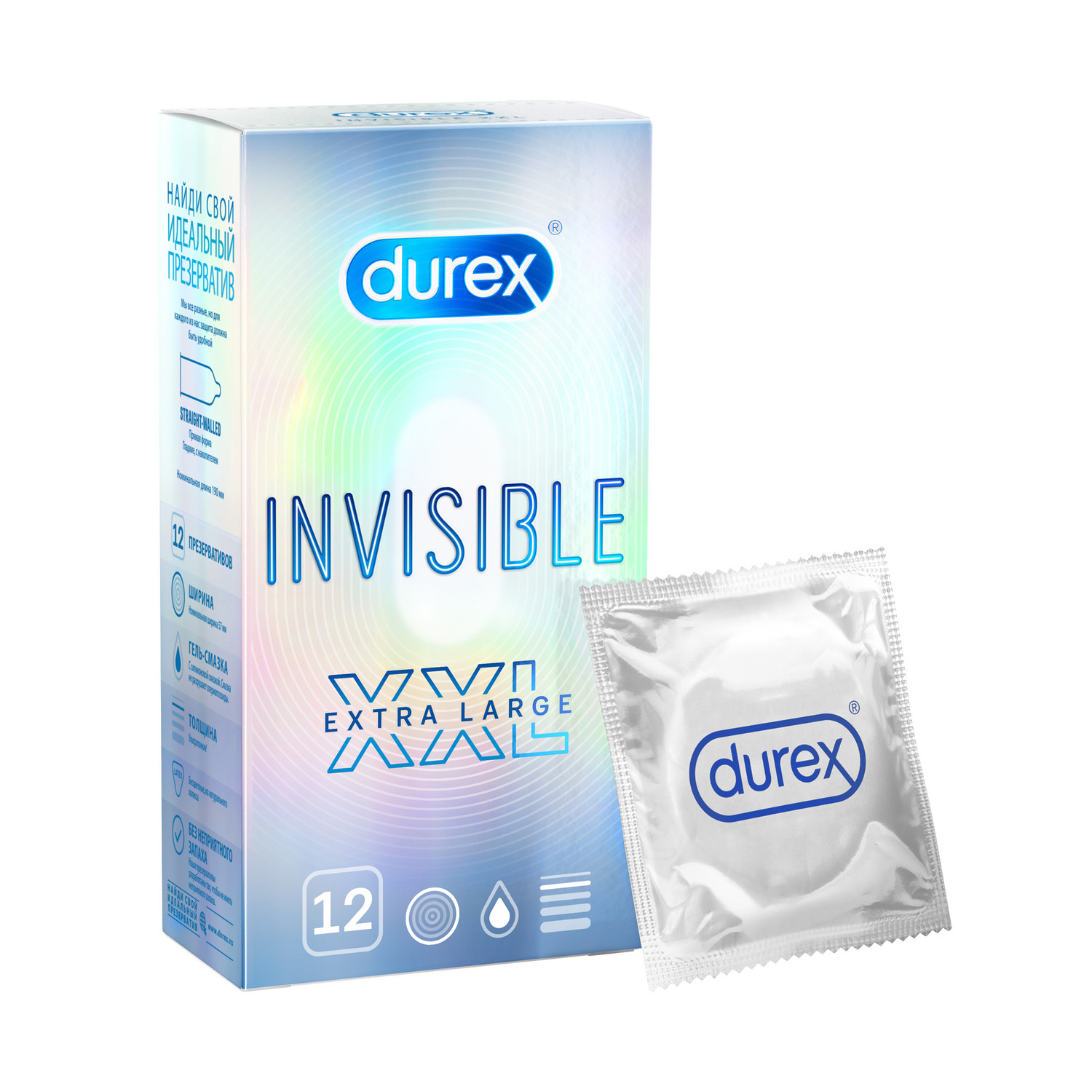 Купить Durex Invisible XXL Презервативы №12, Презервативы Durex Invisible ультратонкие XXL 12 шт., латекс