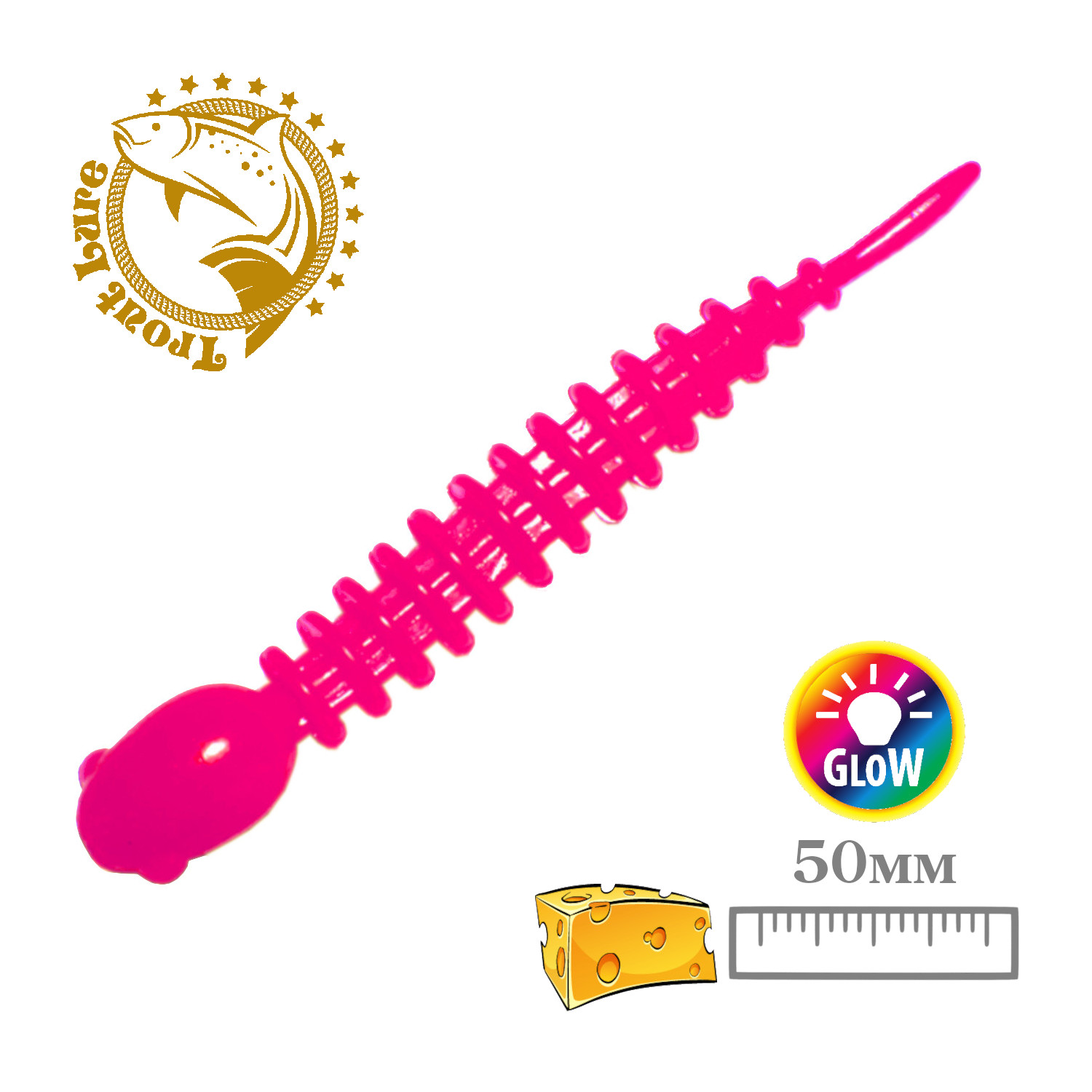Силиконовая приманка SANSAN trout lure в банке golovastik 50, сыр col102 pink glow, 12шт