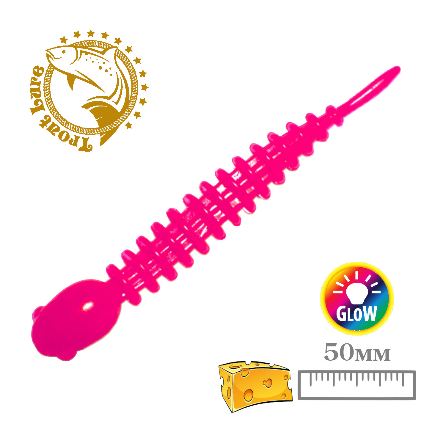 

Силиконовая приманка SANSAN trout lure в банке golovastik 50, сыр col102 pink glow, 12шт, Розовый, GOLOVASTIK 50