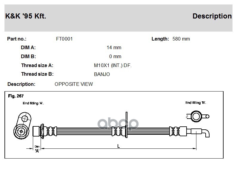 

Шланг Тормозной Передн Прав Toyota: Corolla Verso 1.4 Vvti 02-04 K&K арт. FT0001