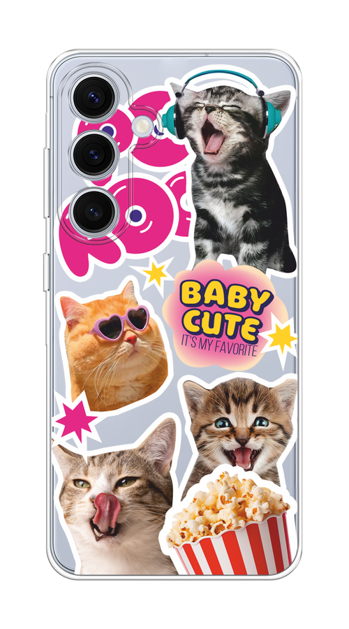 

Чехол на Samsung Galaxy S24 FE 5G "Popcorn cats", Серый;коричневый;розовый, 2109950-1