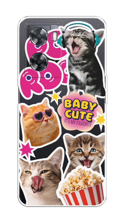 

Чехол на Oppo A57 4G/A77 4G/A77s 4G/A57s "Popcorn cats", Серый;коричневый;розовый, 2510350-1