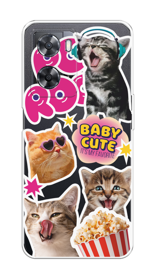 

Чехол на Oppo A57 4G/A77 4G/A77s 4G/A57s "Popcorn cats", Серый;коричневый;розовый, 2511950-1