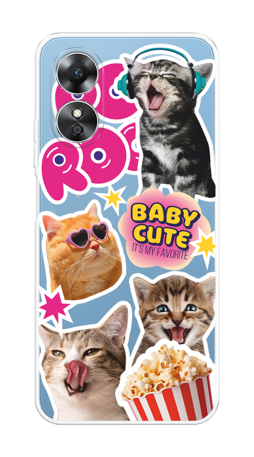 

Чехол на Oppo A17 "Popcorn cats", Серый;коричневый;розовый, 2512050-1
