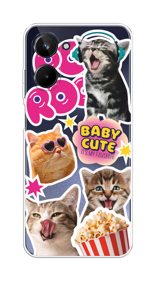 

Чехол на Realme 10 4G "Popcorn cats", Серый;коричневый;розовый, 2512150-1