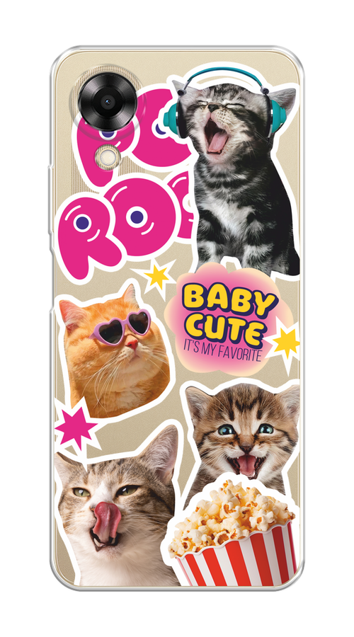 

Чехол на Oppo A17K "Popcorn cats", Серый;коричневый;розовый, 2512850-1