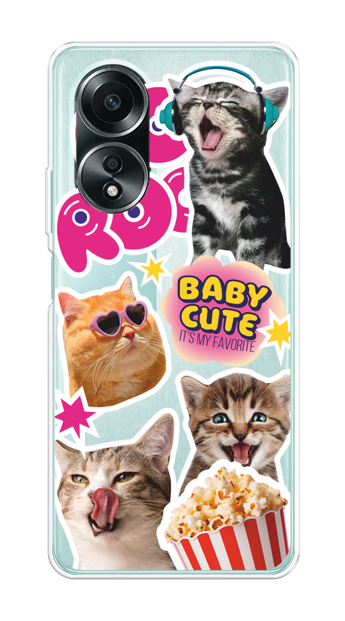 

Чехол на Oppo A58 4G "Popcorn cats", Серый;коричневый;розовый, 2514950-1