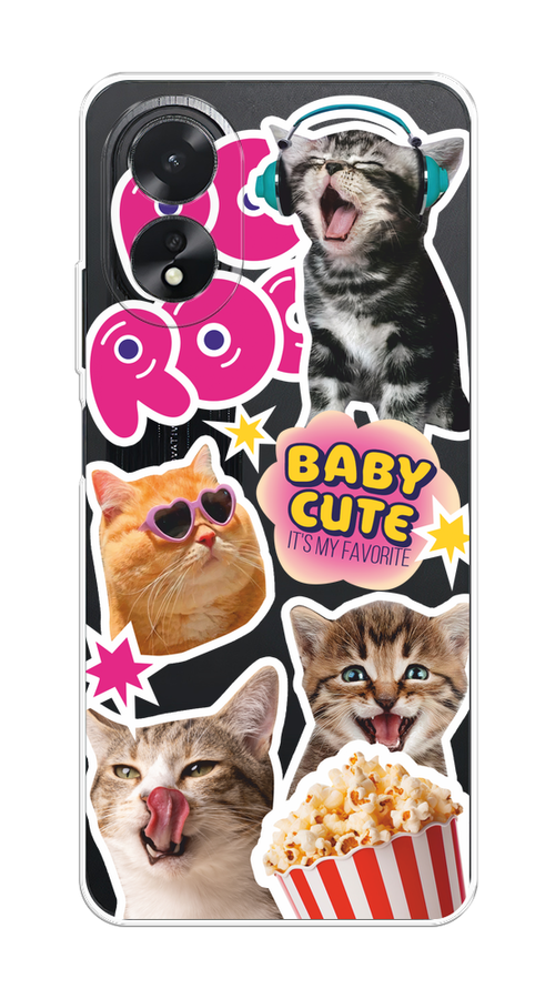 

Чехол на Oppo A38/A18 "Popcorn cats", Серый;коричневый;розовый, 2515450-1