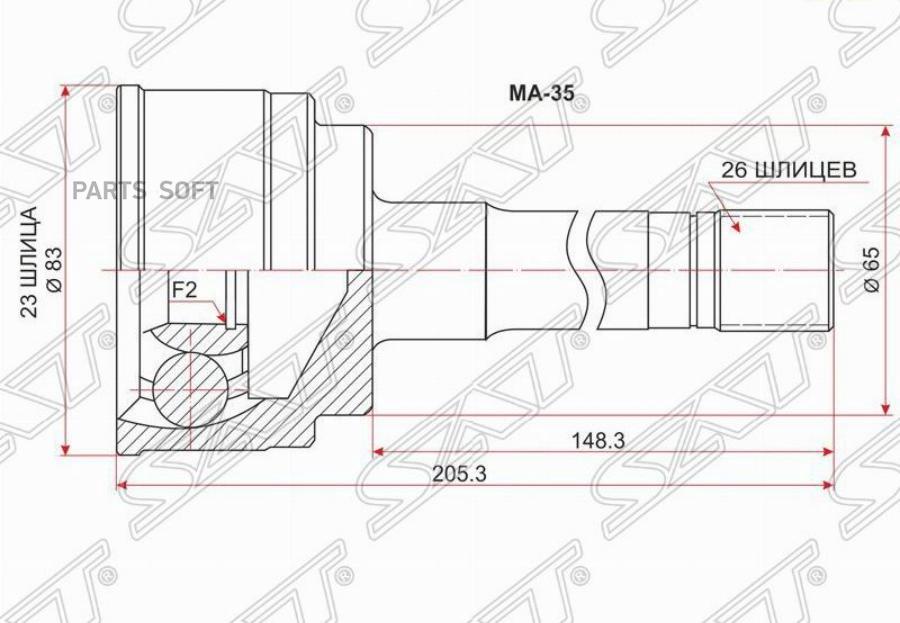 

Шрус Наружный Mazda Bongo 4wd (Ступица 6 Шпилек) Sat арт. MA-35