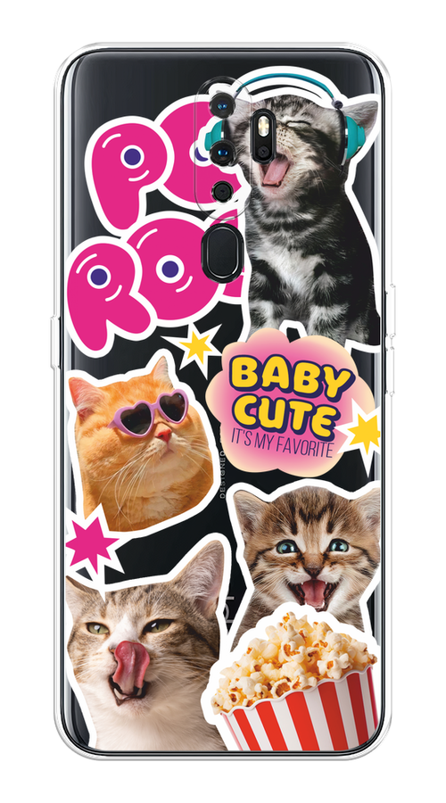 

Чехол на Oppo A5/A9 2020 "Popcorn cats", Серый;коричневый;розовый, 251950-1
