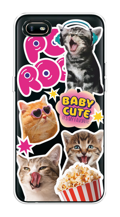 

Чехол на Oppo A1k "Popcorn cats", Серый;коричневый;розовый, 252150-1