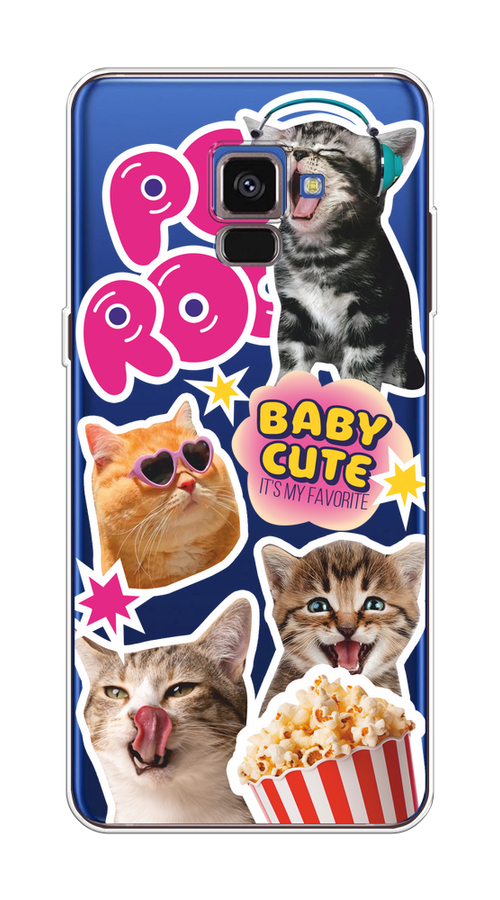 

Чехол на Samsung Galaxy A8 2018 "Popcorn cats", Серый;коричневый;розовый, 25450-1