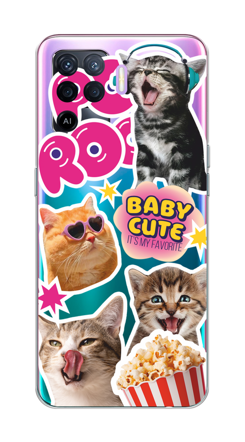 

Чехол на Oppo Reno 5 Lite "Popcorn cats", Серый;коричневый;розовый, 255150-1