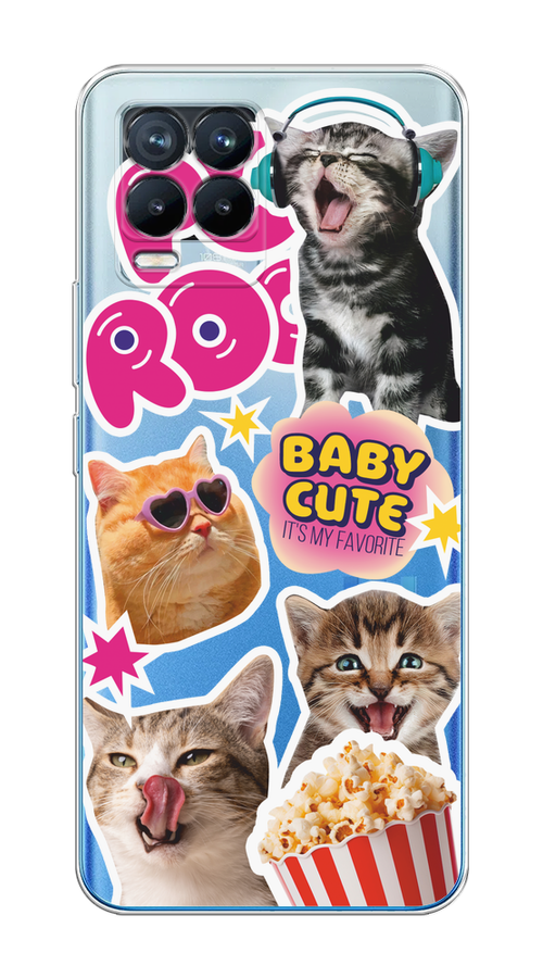 

Чехол на Oppo Realme 8/8 Pro "Popcorn cats", Серый;коричневый;розовый, 255450-1